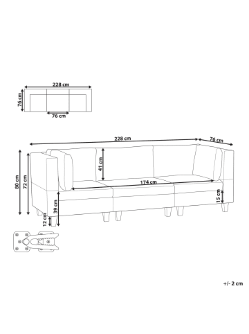 Beliani 3-tlg 3-Sitzer Sofa UNSTAD in Beige/Schwarz
