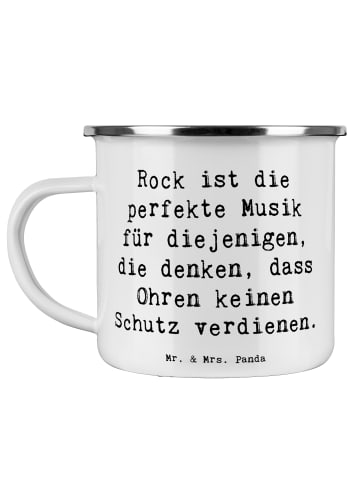 Mr. & Mrs. Panda Camping Emaille Tasse Spruch Rockmusik Genuss m... in Weiß