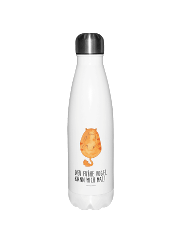 Mr. & Mrs. Panda Trinkflasche Katze Frühaufsteher mit Spruch in Weiß