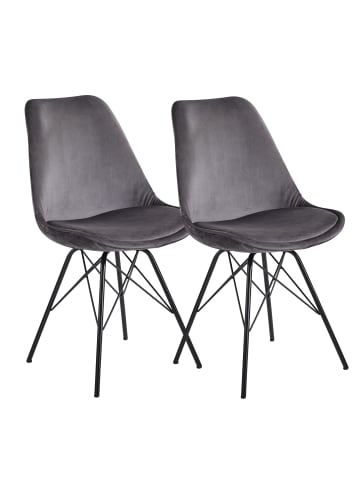 KADIMA DESIGN Esszimmerstuhl 2er Set Samt Küchenstuhl mit schwarzen Beinen, in Grau