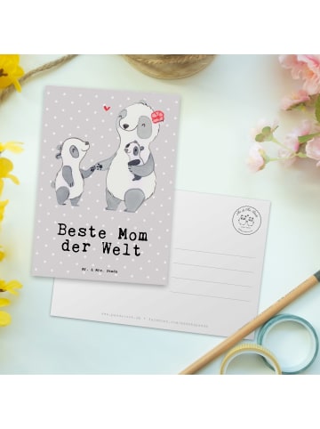 Mr. & Mrs. Panda Postkarte Panda Beste Mom der Welt mit Spruch in Grau Pastell