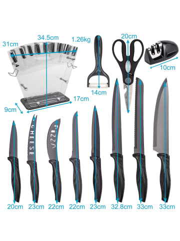 Intirilife 17-teiliges Set Messerblock in Schwarz