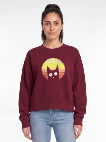 wat? Apparel Sweatshirt Sunset Cat in Weinrot