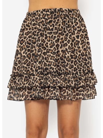 SASSYCLASSY Kurzer Volant-Rock mit floralem Print in Braun, Schwarz