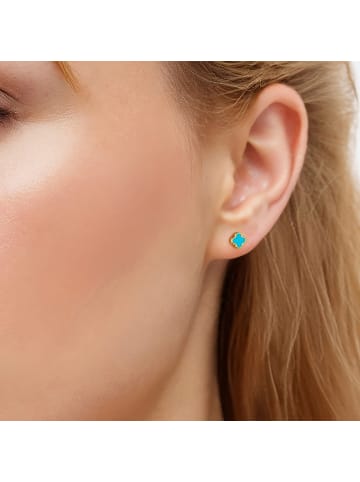 Glanzstücke München Ohrringe Ohrstecker Kleeblatt aus Edelstahl mit Türkis (synth.) in gelbgold