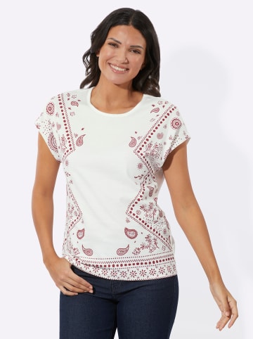 Sieh an! Rundhals-Shirt in ecru-dunkelrot-bedruckt