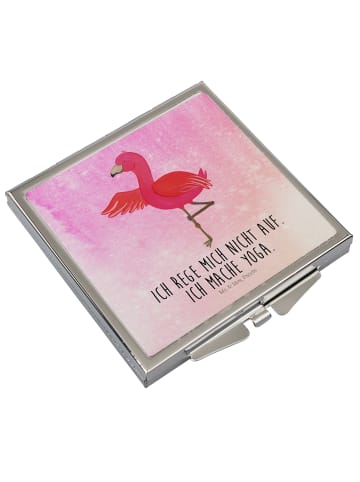 Mr. & Mrs. Panda Handtaschenspiegel quadratisch Flamingo Yoga mi... in Aquarell Pink