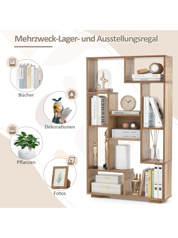 COSTWAY 120cm Bücherregal mit 9 Fächern in Hellbraun