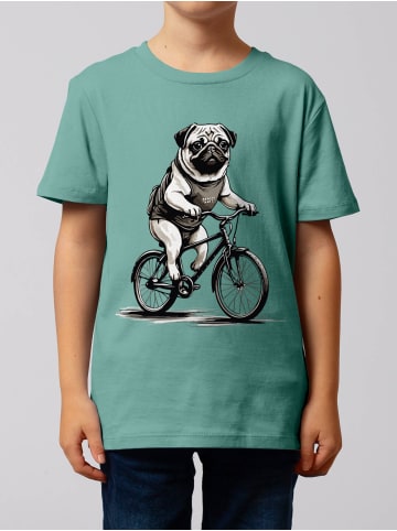 wat? Apparel T-Shirt Mops auf Fahrrad in Teal Monstera