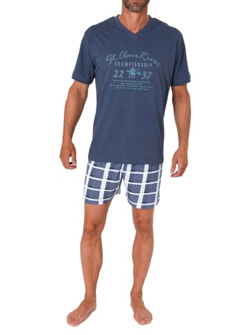 NORMANN Shorty Pyjama kurzarm KaroShorts - 74928 in blau
