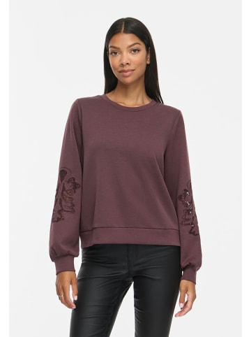 Vila Sweatshirt Rundhals Spitzendetails Langarm in Weinrot