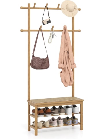 COSTWAY Garderobenständer mit Schuhbank 170cm in Hellbraun