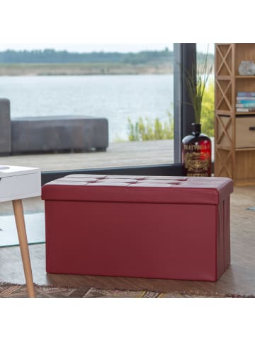 relaxdays Sitzbank Stauraum in Dunkelrot - (B)76 x (H)38 x (T)38 cm