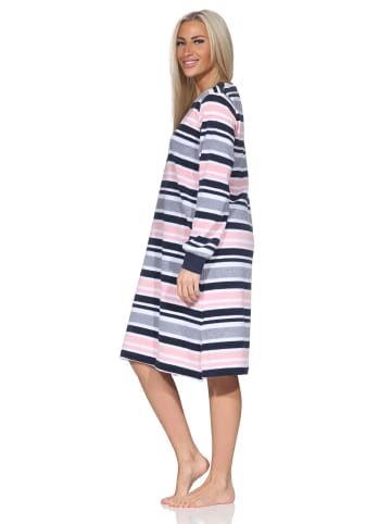 NORMANN Frottee Nachthemd langarm Bündchen Streifenoptik in rosa