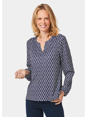 GOLDNER Jerseybluse Elegantes Blusenshirt mit V-Ausschnitt in marine / weiß