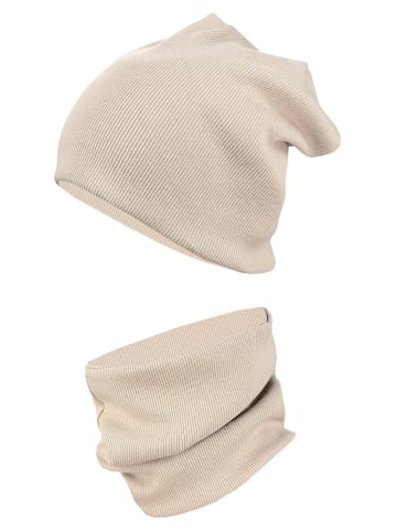 TupTam Unisex Kinder Beanie Mütze Schlauchschal Set in beige