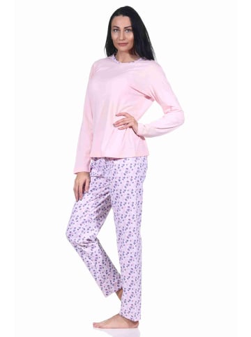 NORMANN langarm Schlafanzug Pyjama allover bedrucker Hose in rosa