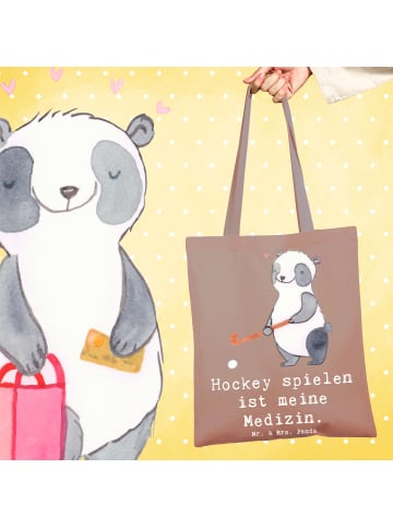Mr. & Mrs. Panda Tragetasche Panda Hockey spielen mit Spruch in Braun Pastell