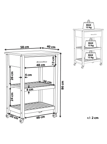 Beliani Servierwagen HIUMA in Weiß/Braun - (W) 58 x (H) 86 x (L) 40 cm