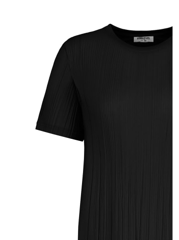 Sublevel Geripptes Kleid mit kurzem Arm und Rundhalsausschnitt in Schwarz-2