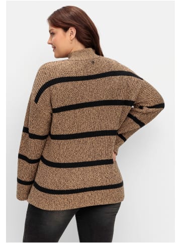 sheego Pullover in cappuccino-schwarz