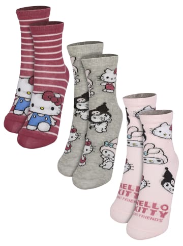 Hello Kitty 3er Pack Hello Kitty Socken Kuromi My Melody Sneaker Söckchen in grau/rosa