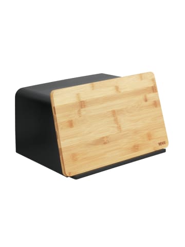 Wenko Brotkasten mit Bambusbrett, Schwarz, Brotkasten mit Bambusbrett Mod. Kubo, Schwarz in Korpus: Schwarz, Brett: Braun