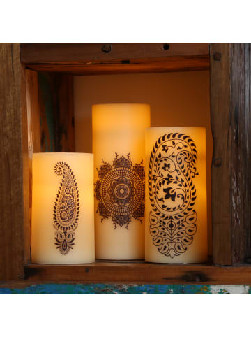 MARELIDA XXL LED Kerze Ornament Echtwachs flackernd in creme - H: 25cm