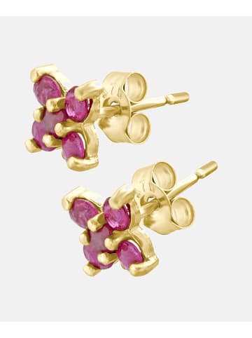 Vanlere Ohrstecker aus 375 Gelbgold mit Rubin Blumen-Design
