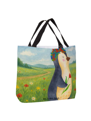 Mr. & Mrs. Panda Strandtasche Pinguin Blumen Design ohne Spruch in Weiß