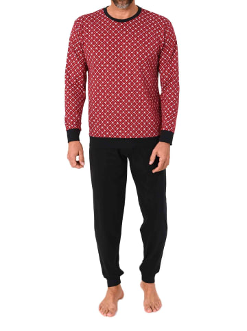 NORMANN Langarm Schlafanzug Pyjama Bündchen Minimalprint in rot
