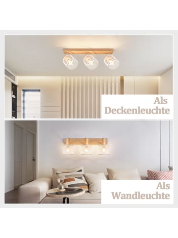 ZMH Deckenleuchte in weiß 3-flammige E14 Holz Modern Küchelampe