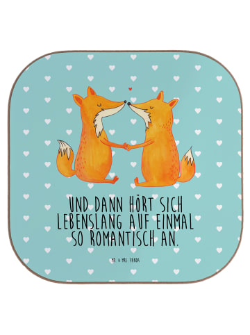 Mr. & Mrs. Panda Untersetzer für Gläser Füchse Liebe mit Spruch in Türkis Pastell