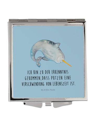 Mr. & Mrs. Panda Schminkspiegel Narwal mit Spruch in Blau Pastell