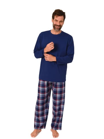 NORMANN Schlafanzug lang Pyjama FlanellHose Karo - 88231 in navy1