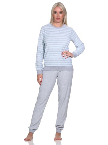 NORMANN Frottee Schlafanzug langarm Pyjama Bündchen - 82748 in hellblau
