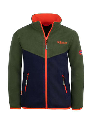 Trollkids Fleece Jacke "Oppdal XT" in Waldgrün/Marineblau