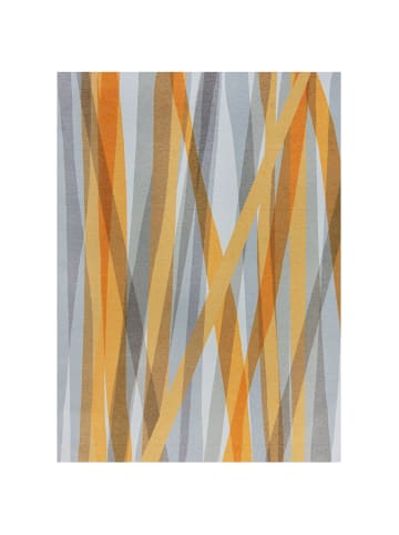 KADIMA DESIGN Teppich waschbar rutschfester Unterseite modernes Streifendesign in Ocker-Grau