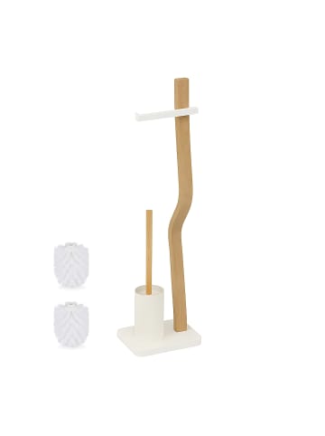 relaxdays WC Garnitur in Weiß/ Natur - (B)23 x (H)78,5 x (T)18 cm