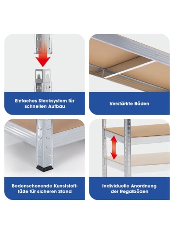 EASYmaxx EASYmaxx Schwerlastregal mit 5 belastbaren Holzböden mit GS 180x90x40cm silber