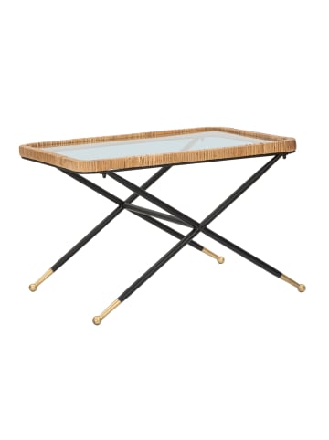 Mauro Ferretti Couchtisch aus Eisen, Holz, schwarzem und braunem Glas, 70 x 50 x 45 cm