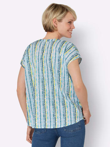 Sieh an! Schlupfbluse in weiß-aquamarin-gestreift