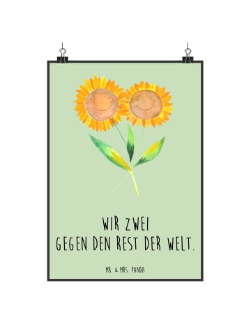Mr. & Mrs. Panda Bild Blume Sonnenblume mit Spruch in Blattgrün