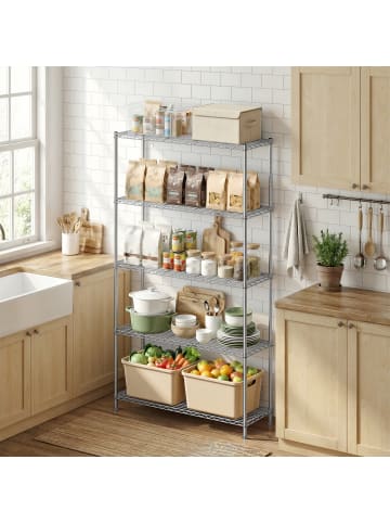 SONGMICS Standregal Dalten in Silbern - (B)90 x (H)161 x (T)30 cm