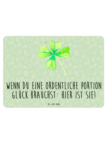 Mr. & Mrs. Panda Blechschild Mit Spruch Blume Kleeblatt mit Spruch in Blattgrün