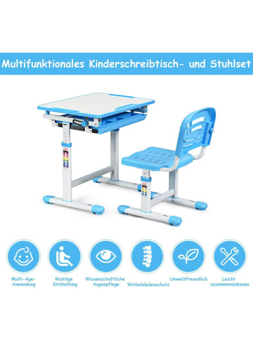 COSTWAY Schreibtisch mit Stuhl in Blau