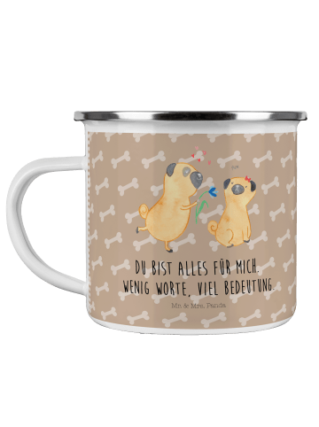 Mr. & Mrs. Panda Camping Emaille Tasse Mops Verliebt mit Spruch in Hundeglück