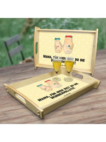 Mr. & Mrs. Panda Tablett Bären mit Blumenkranz mit Spruch in Gelb Pastell