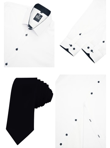 Rusty Neal Hemd mit Krawatte 2er Set in Weiß / Schwarz