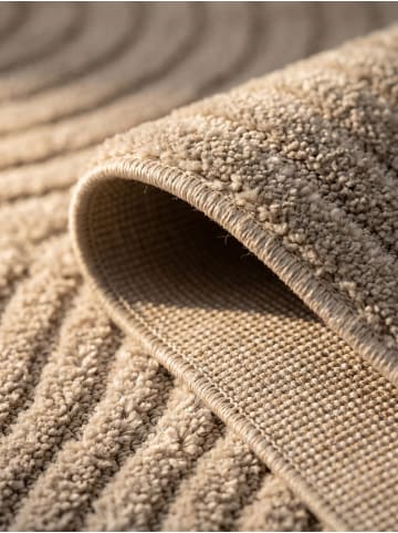 KADIMA DESIGN Hochflorteppich 3D Bögen Boho Waschbar Wohnzimmer in Beige